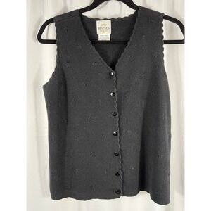 Bentley Vintage Cottagecore Grandmacore Women's Small Black Floral‎ Knit Vest